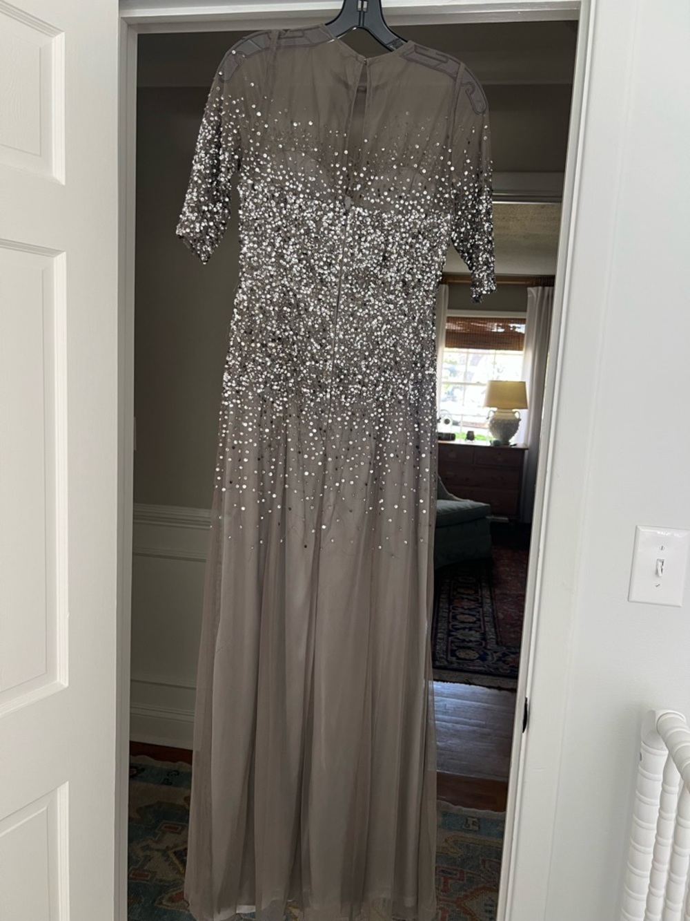 Adrianna Papell Taupe Evening Gown with Silver Sequins - Picture 2 of 4